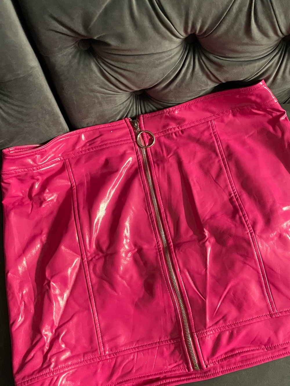 Forever 21 Hot Pink Faux Leather Zip-Front Mini Skirt